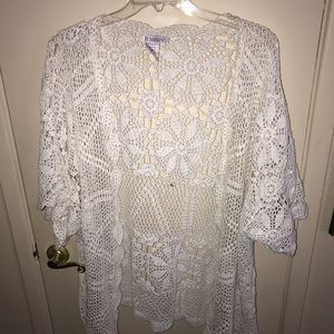 Woman’s White Crocheted Cardigan SZ 1x(20/22)
